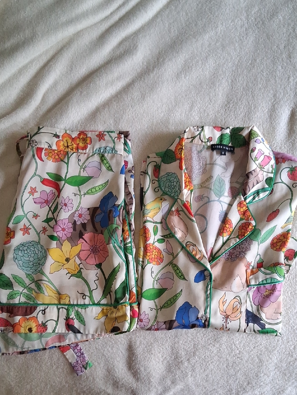 Karen Mabon Pajama Set Size Small Short Sleeve Summer Garden - Picture 3 of 11